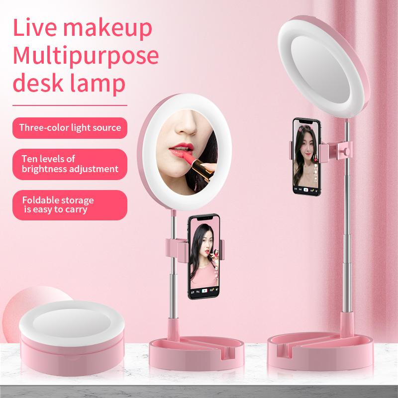 pink selfie ring light aro led tiktok youtube live broadcast mobile phone holder