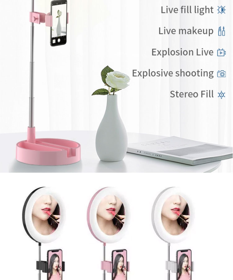 pink selfie ring light aro led tiktok youtube live broadcast mobile phone holder