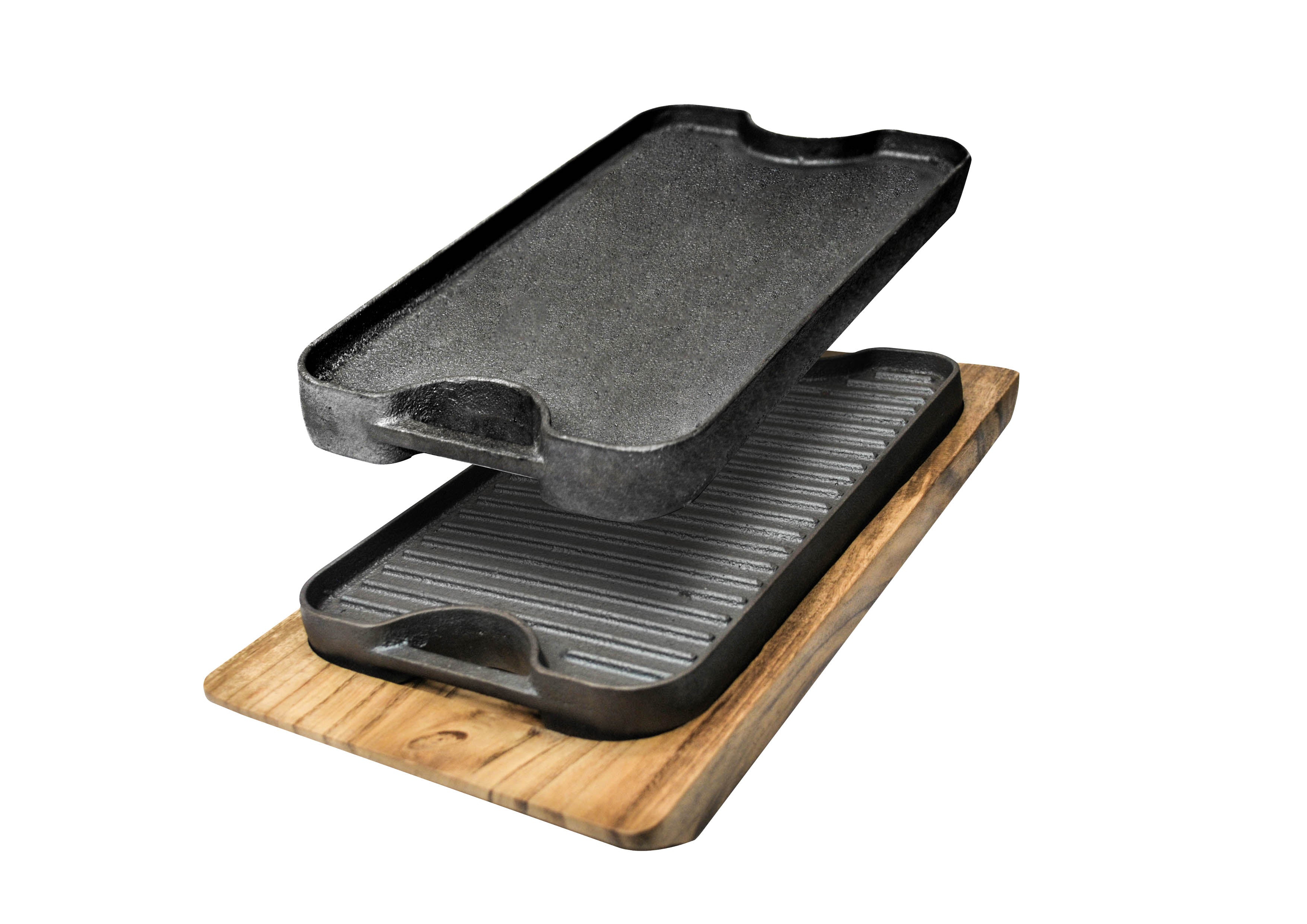 Cast Iron Reversible Grill / Griddle 13 inch x 7.5 inch, seasoned, Krucible Kitchen