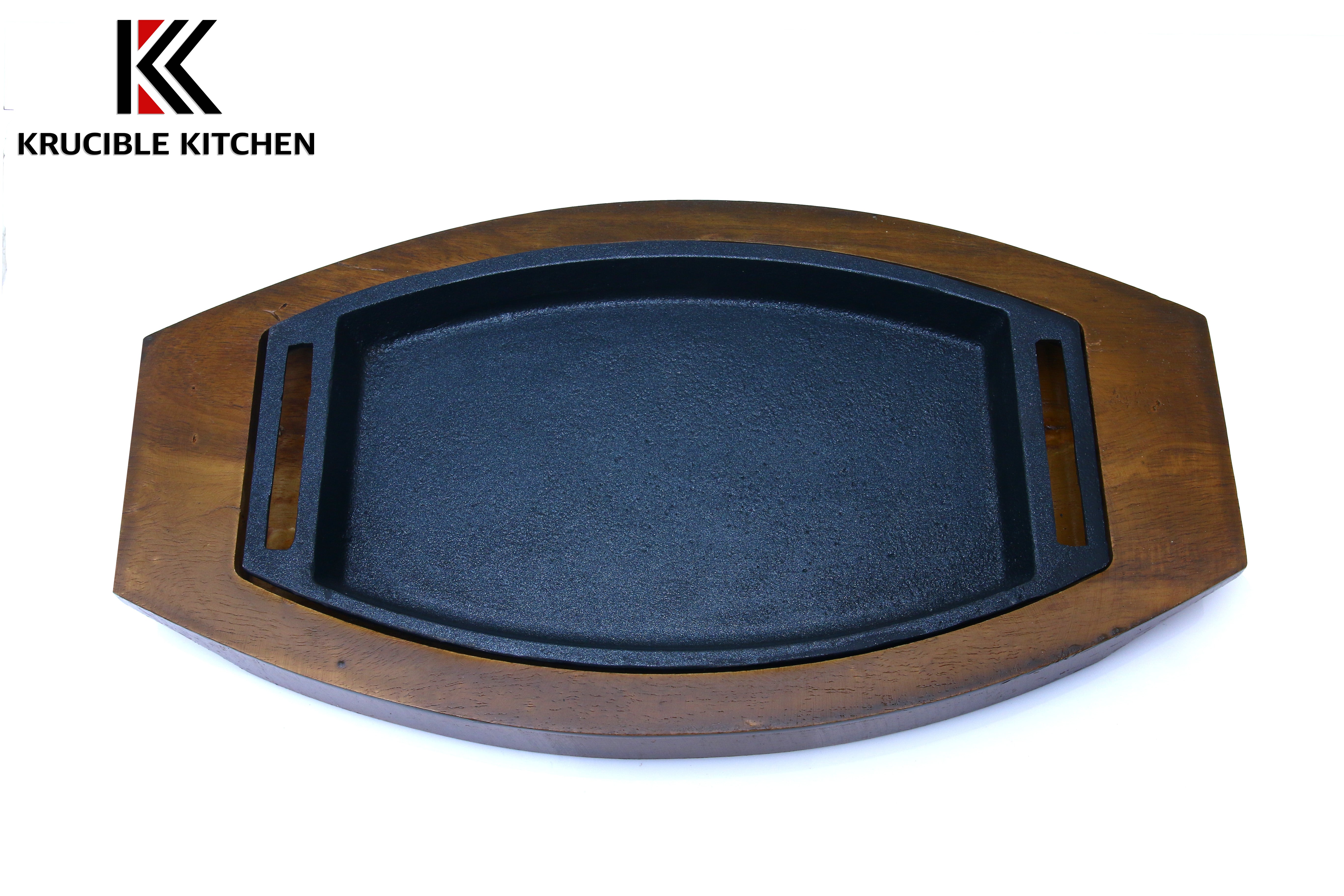 Cast Iron Sizzler 8.5 Inch Oval Naturally Non Stick, Seasoned. Krucible Kitchen