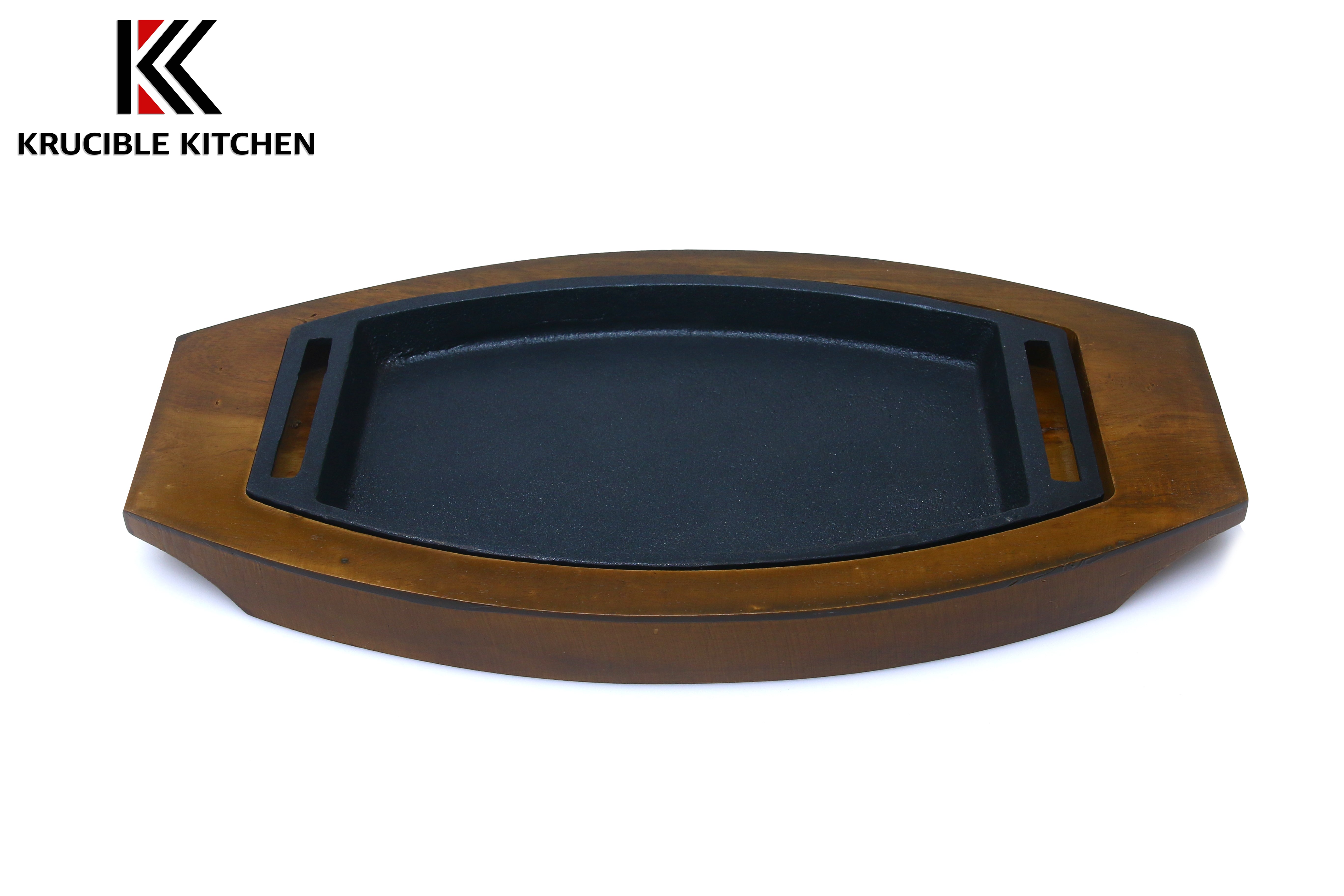 Cast Iron Sizzler 8.5 Inch Oval Naturally Non Stick, Seasoned. Krucible Kitchen