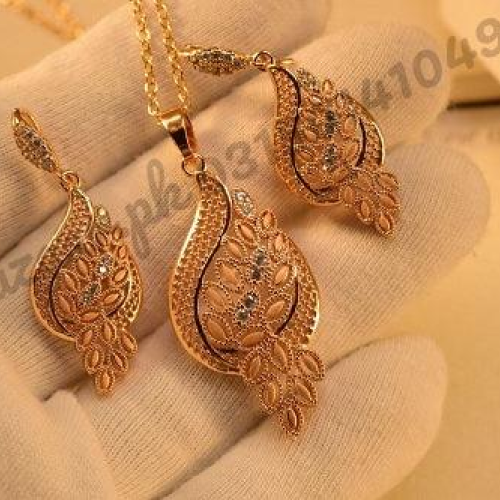 Antique Design 18K Leaf Crystal Golden Necklace Sets for Girls/Women