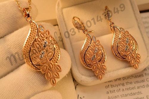 Antique Design 18K Leaf Crystal Golden Necklace Sets for Girls/Women